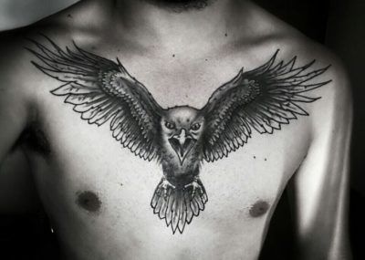 мужские тату на грудной клетке сова
