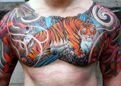 тигр мужские тату на грудной клетке