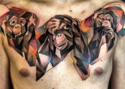 обезьяны мужские тату на грудной клетке
