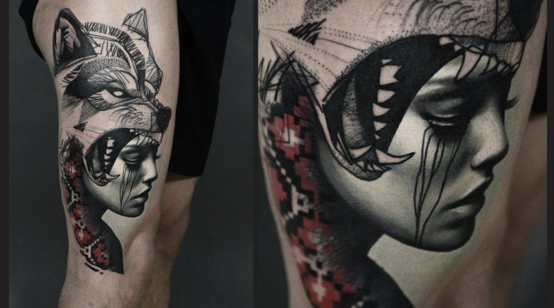 Wolf woman tattoo