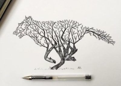 эскизы тату волк и деревья