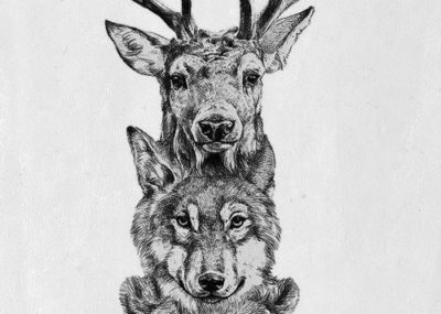 эскизы тату волк и олень