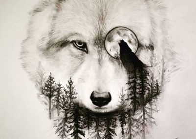 эскизы тату волк и лес