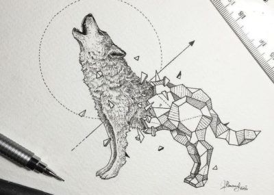 эскизы тату волк геометрия