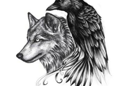 эскизы тату волк и ворона
