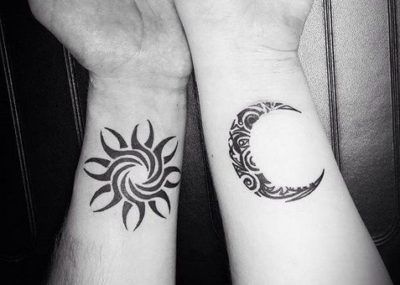 парные тату луна и солнце
