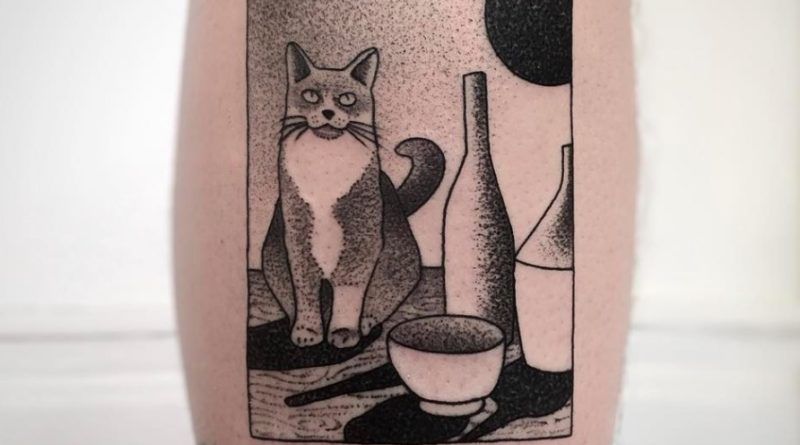 татуировка кот и молоко