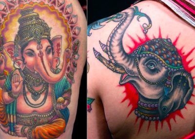 татуировка богатого слона Ганеши, часто изображаемая на шелках и украшениях, уничтожит любые препятствия, которые блокируют ваш путь к процветанию