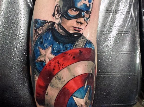 Тату Капитан Америка на руке