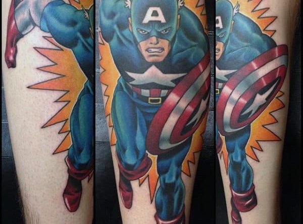 Тату Капитан Америка на плече