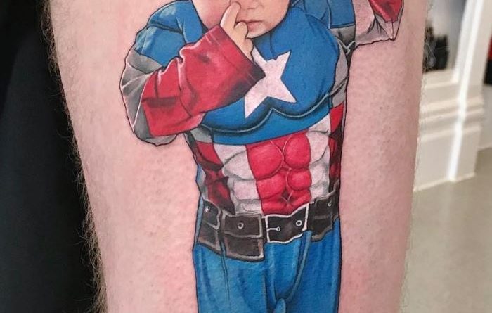 Тату Капитан Америка на ноге